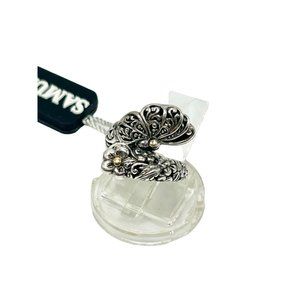 Samuel B Butterfly On Flower Ring Size 5 Sterling Silver with 14K Gold Accents